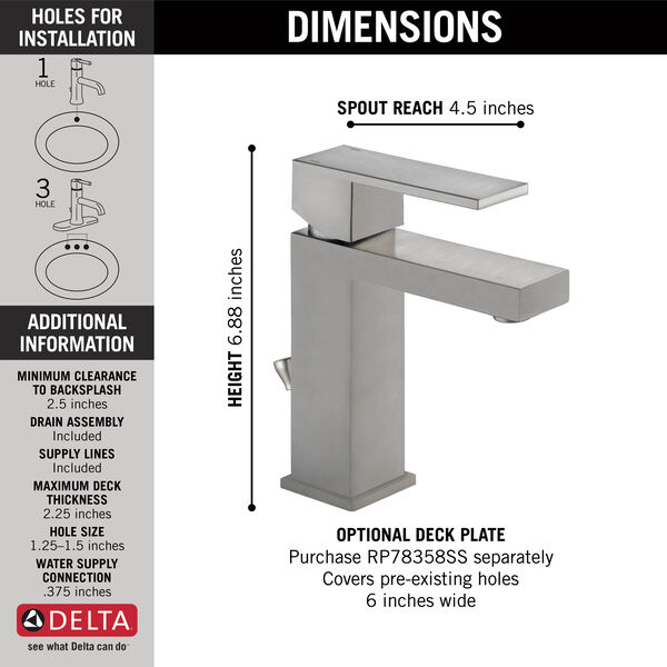 New Delta Modern Single Hole Single-Handle Bathroom Faucet 567LF-PP Chrome
